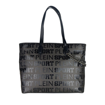 Sleek Black Designer Shopping Bag with Logo Print