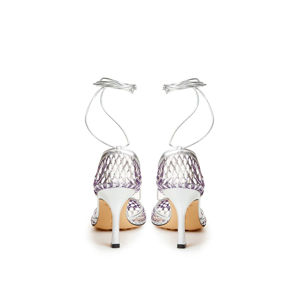 Silver Cotton Leather Sandals