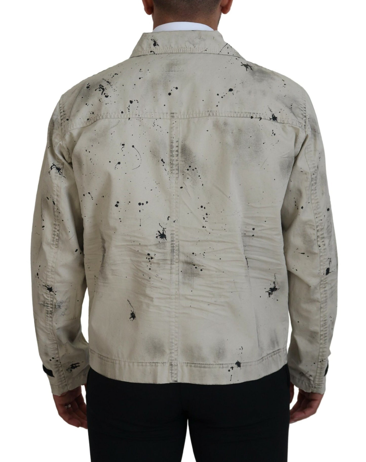 Off White Black Splash Print Casual Denim Jacket