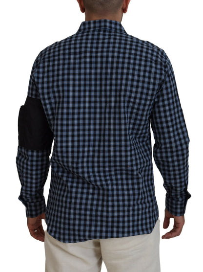 Multicolor Black Arm Plaid Men Long Sleeves Shirt