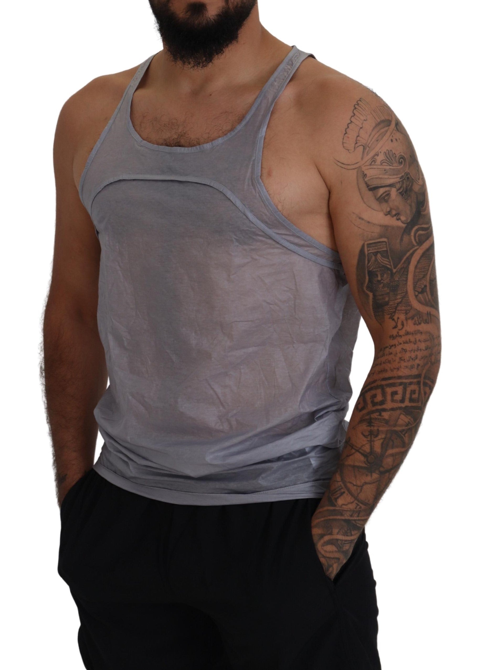 Light Gray Cotton Sleeveless Tank Men Top T-shirt