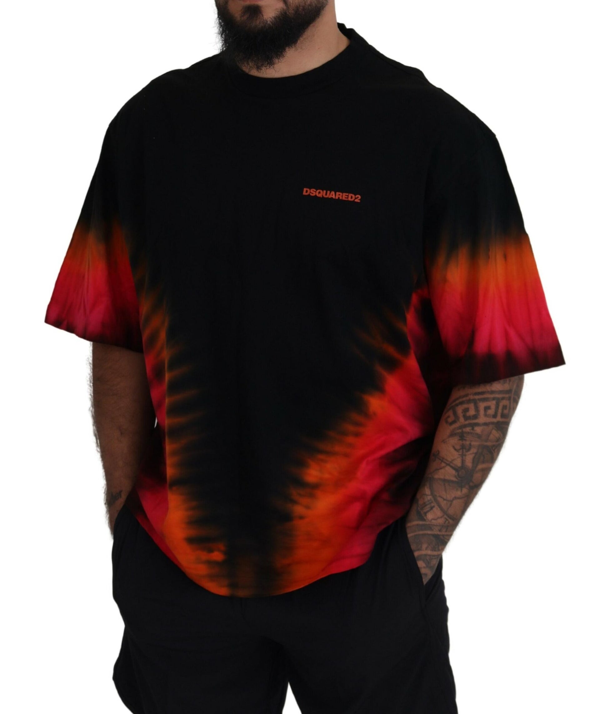 Black Orange Cotton Short Sleeves Crewneck T-shirt