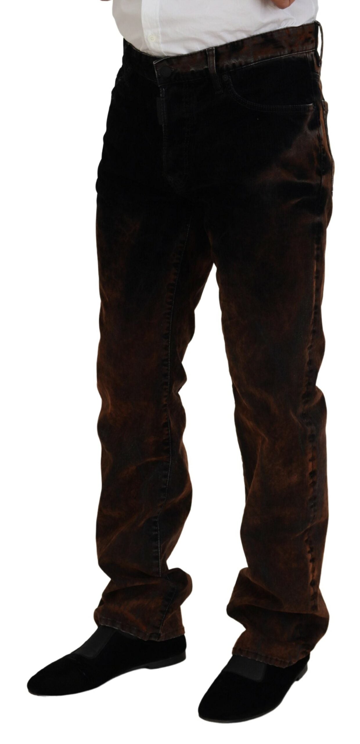 Brown Washed Cotton Straight Fit Casual Denim Jeans