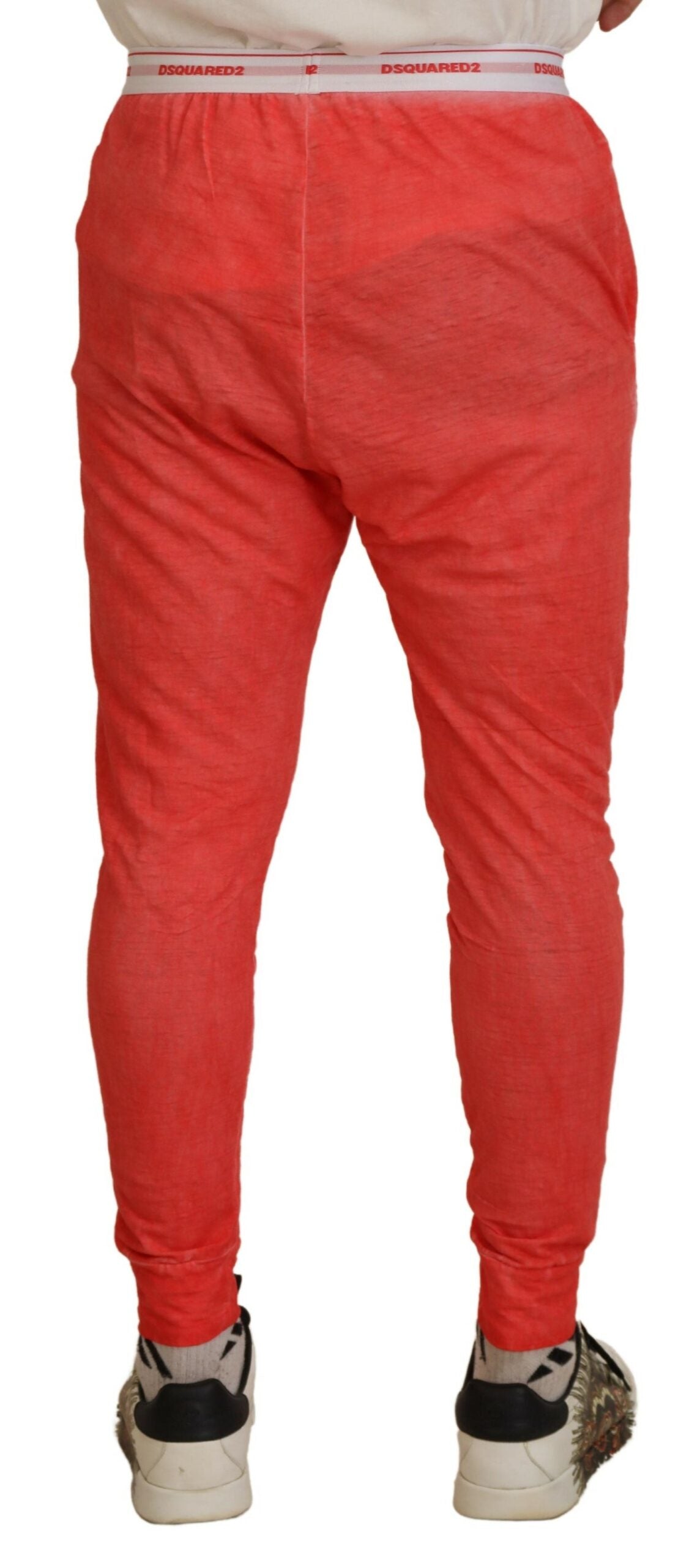 Orange Cotton Elastic Waist Logo Men Pants