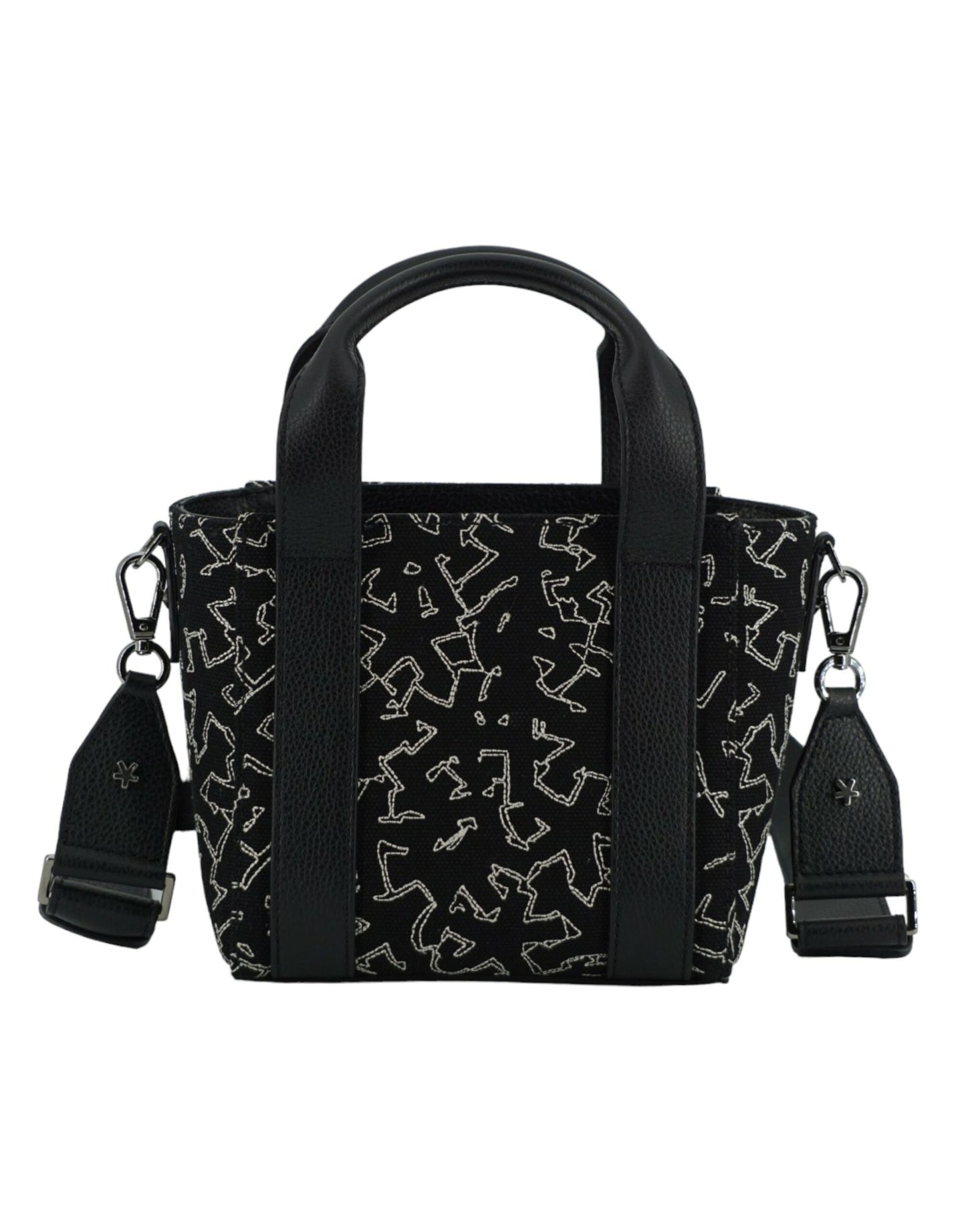 Black Leather and Canvas Small Tote Bag