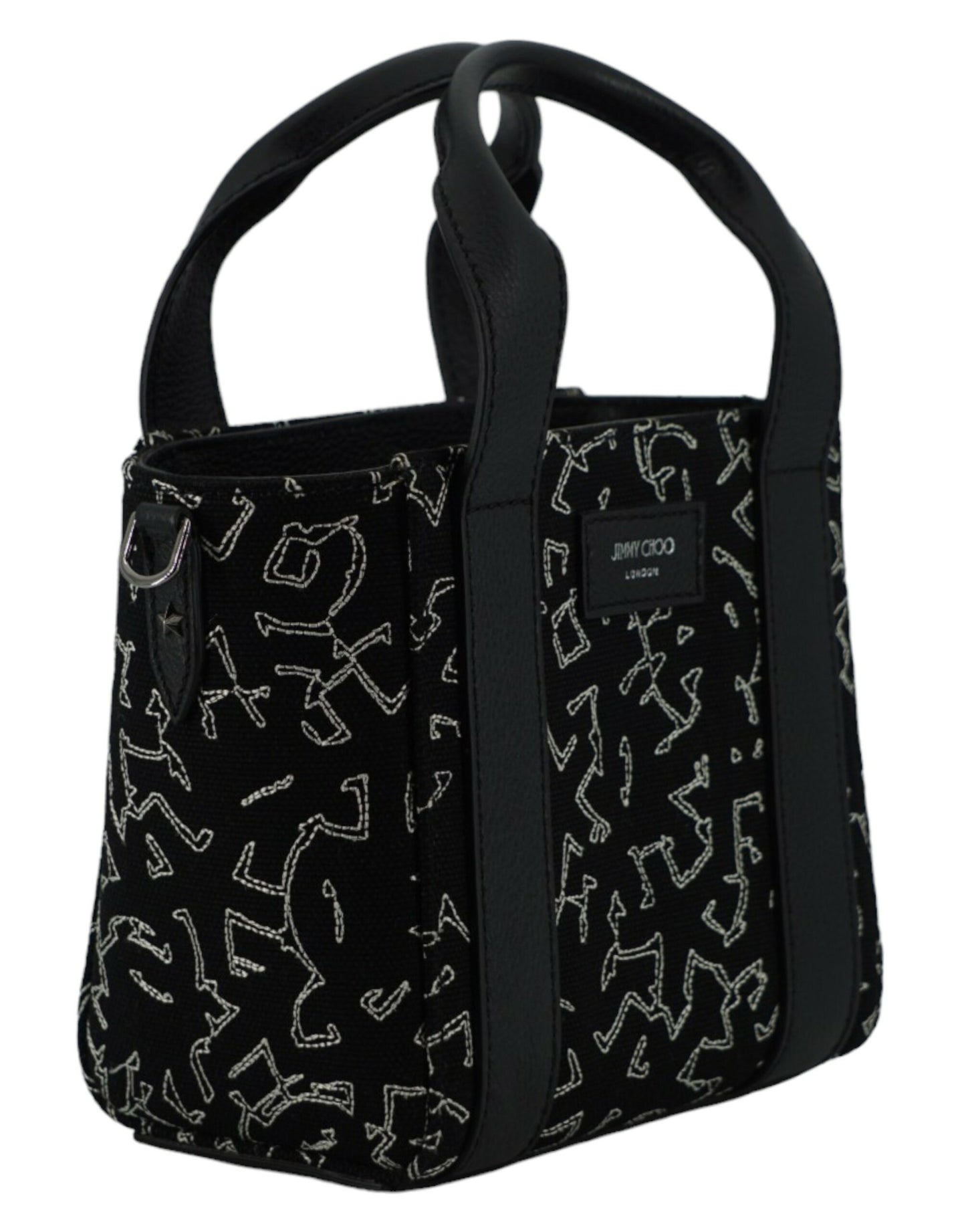 Black Leather and Canvas Small Tote Bag