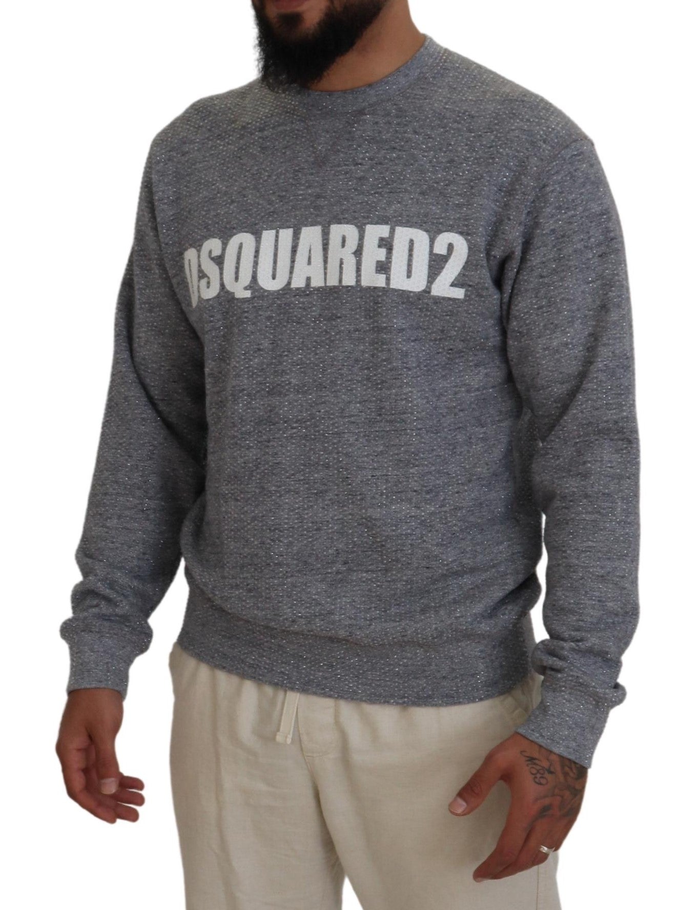 Gray Crystal Embellishment Men Pullover Sweater