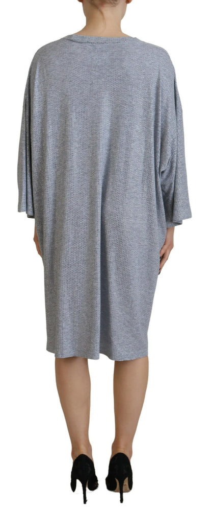 Gray Crystal Embellished Cotton Long Sleeves Dress