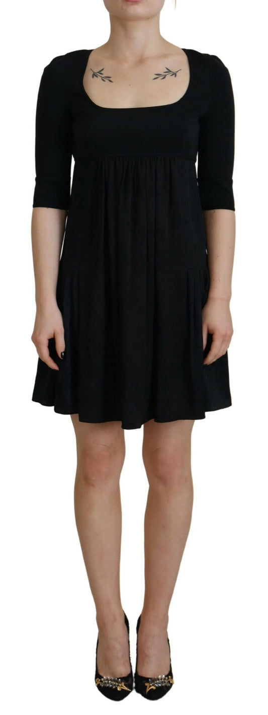 Black Acetate Short Sleeves A-line Sheath Dress