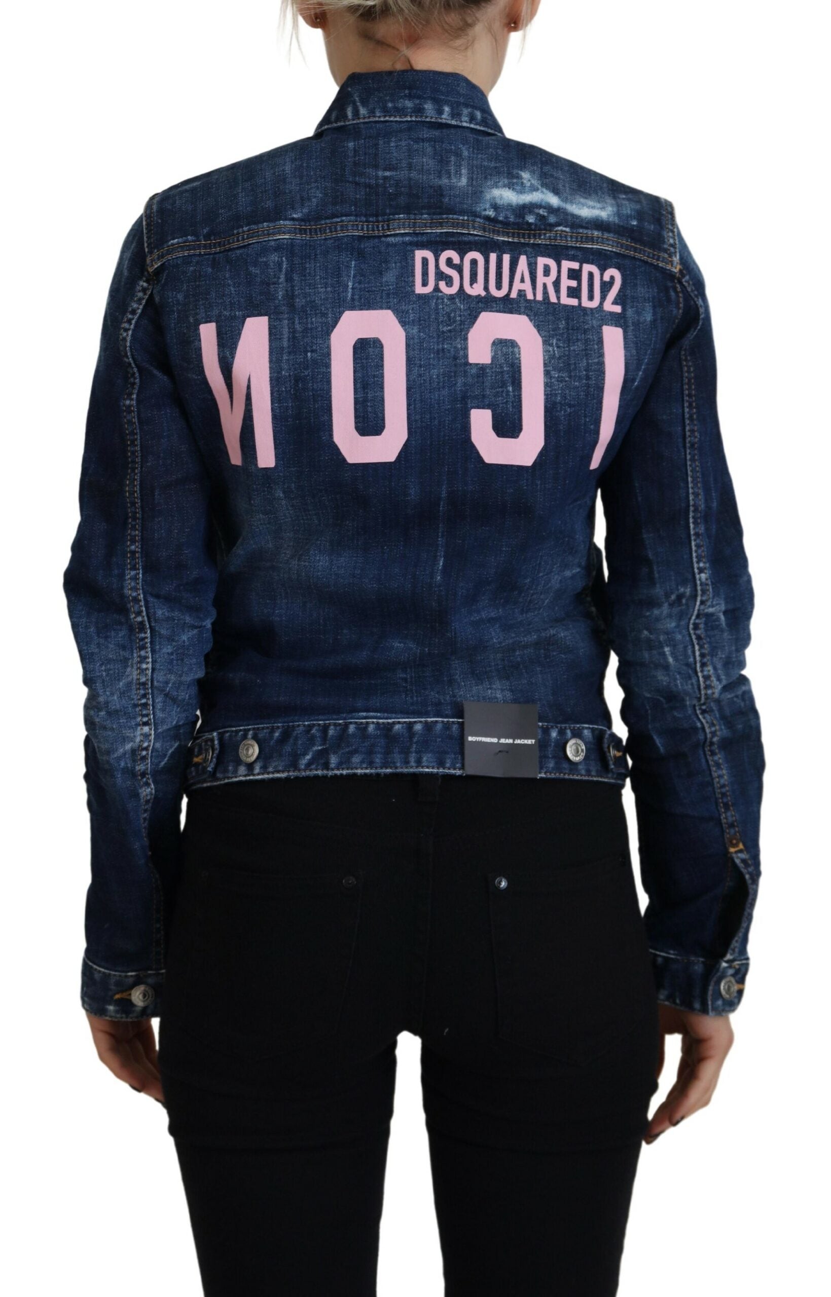 Blue Icon Printed Distressed Denim Jacket