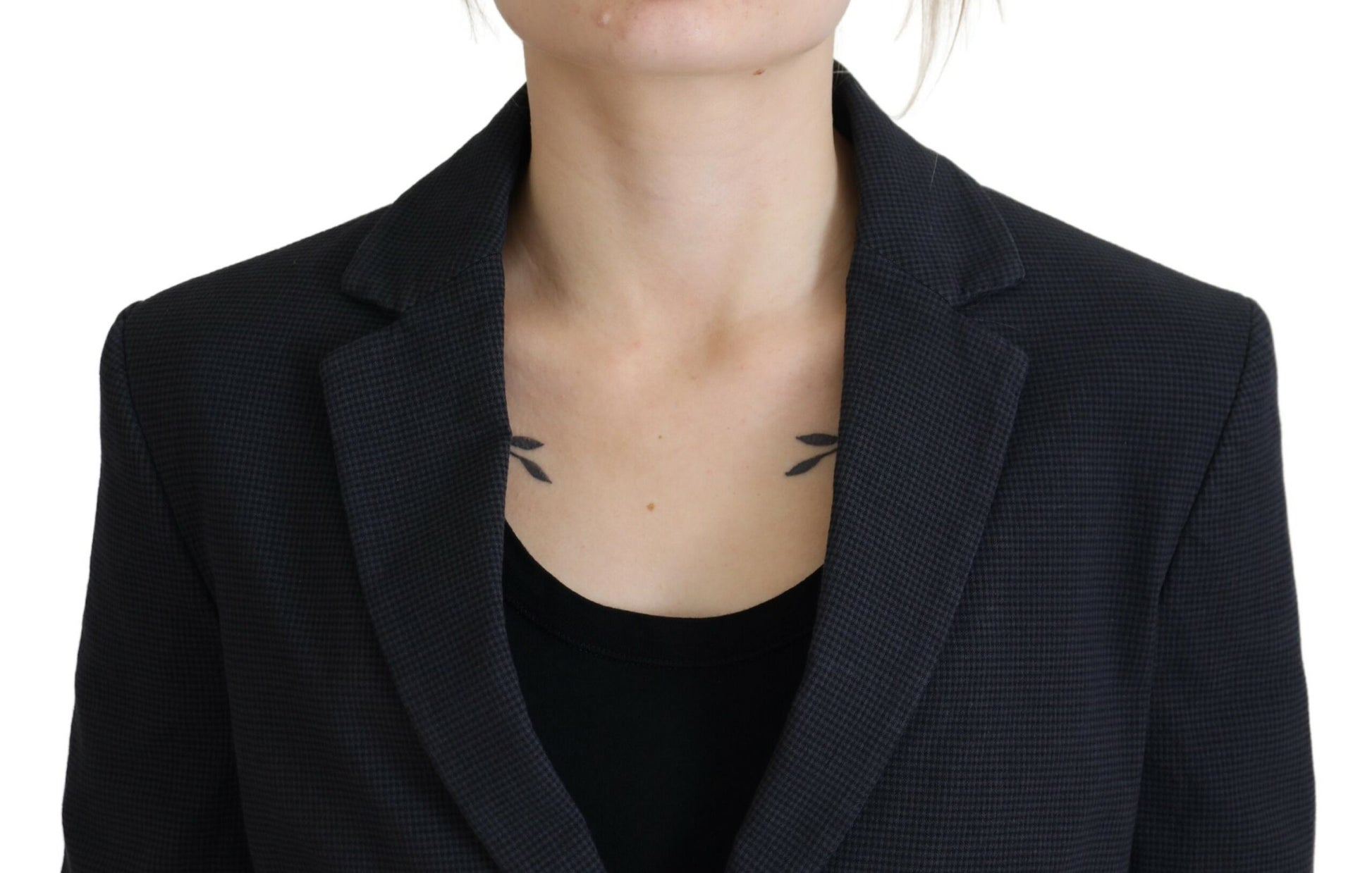 Black Cotton Cropped Button Blazer Jacket