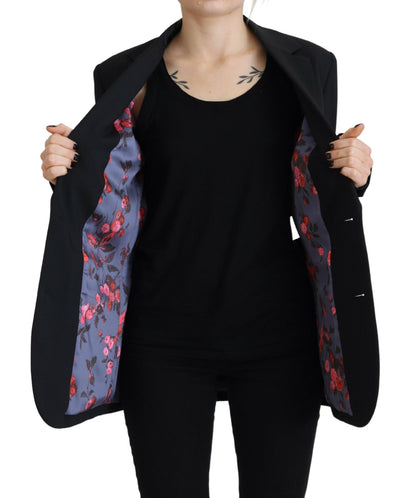 Black Flower Single Breasted Coat Blazer