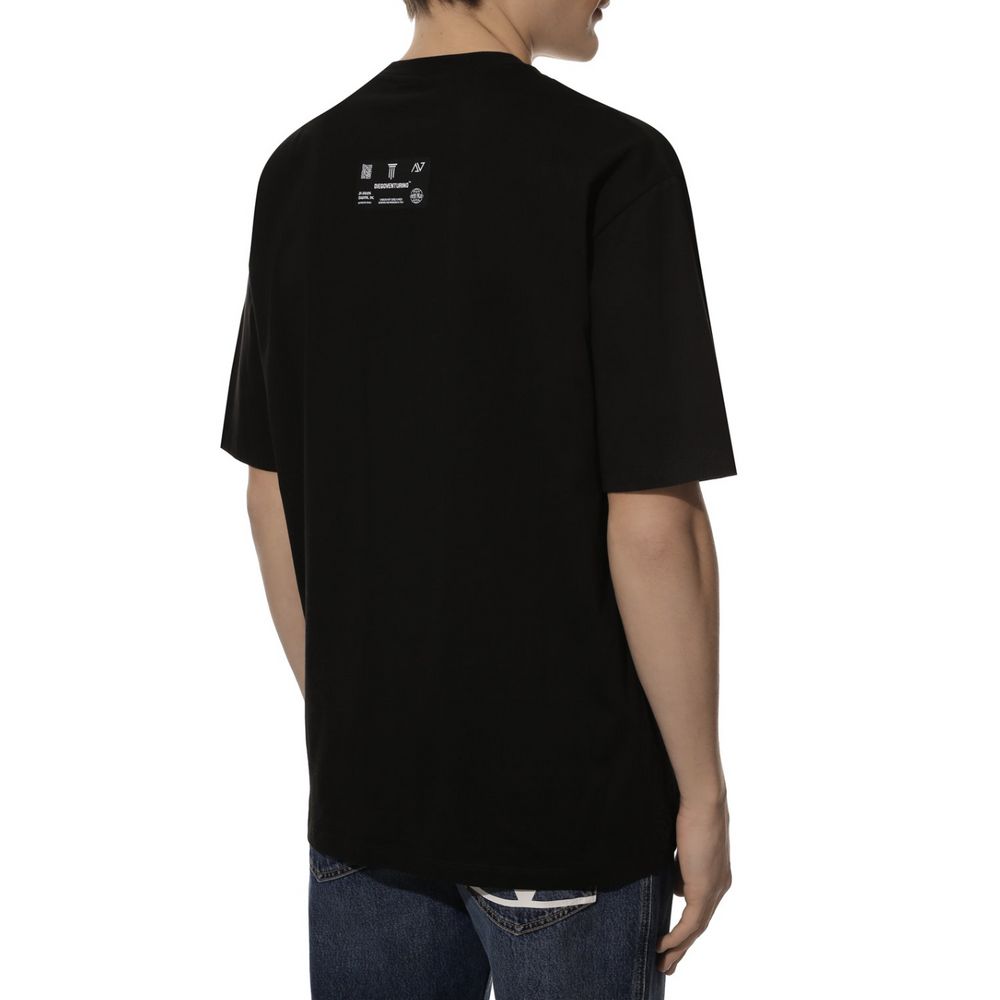 Sleek Black Cotton T-Shirt with Signature Design