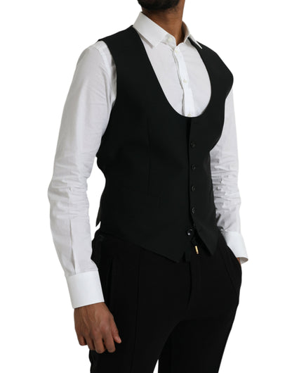 Black Wool Waistcoat Dress Formal Vest