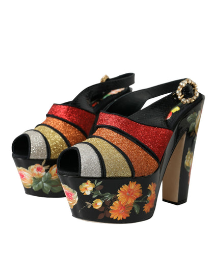 Multicolor Floral Crystal Platform Sandals Shoes