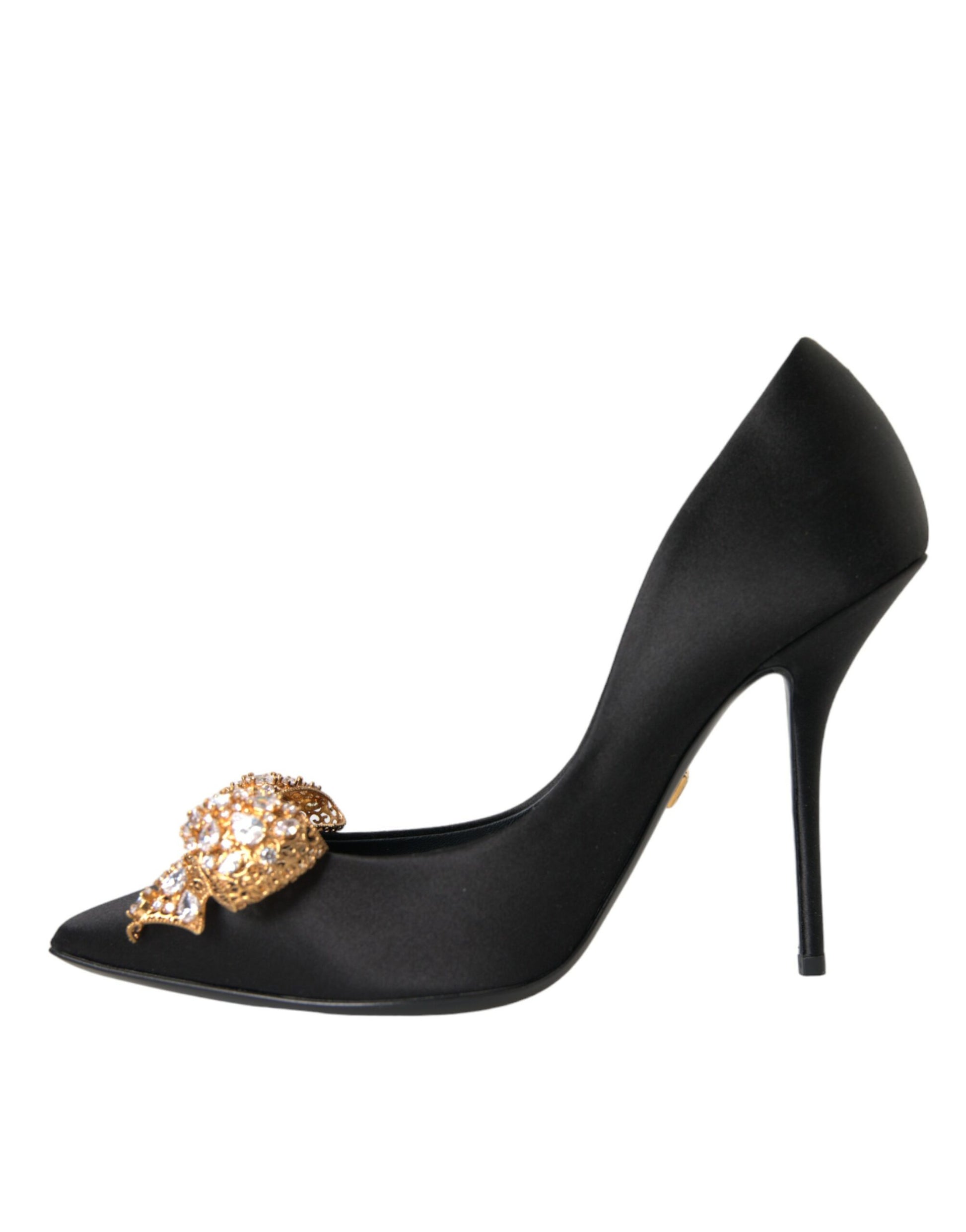 Black Satin Bow Embellished Heels Pumps Shoes