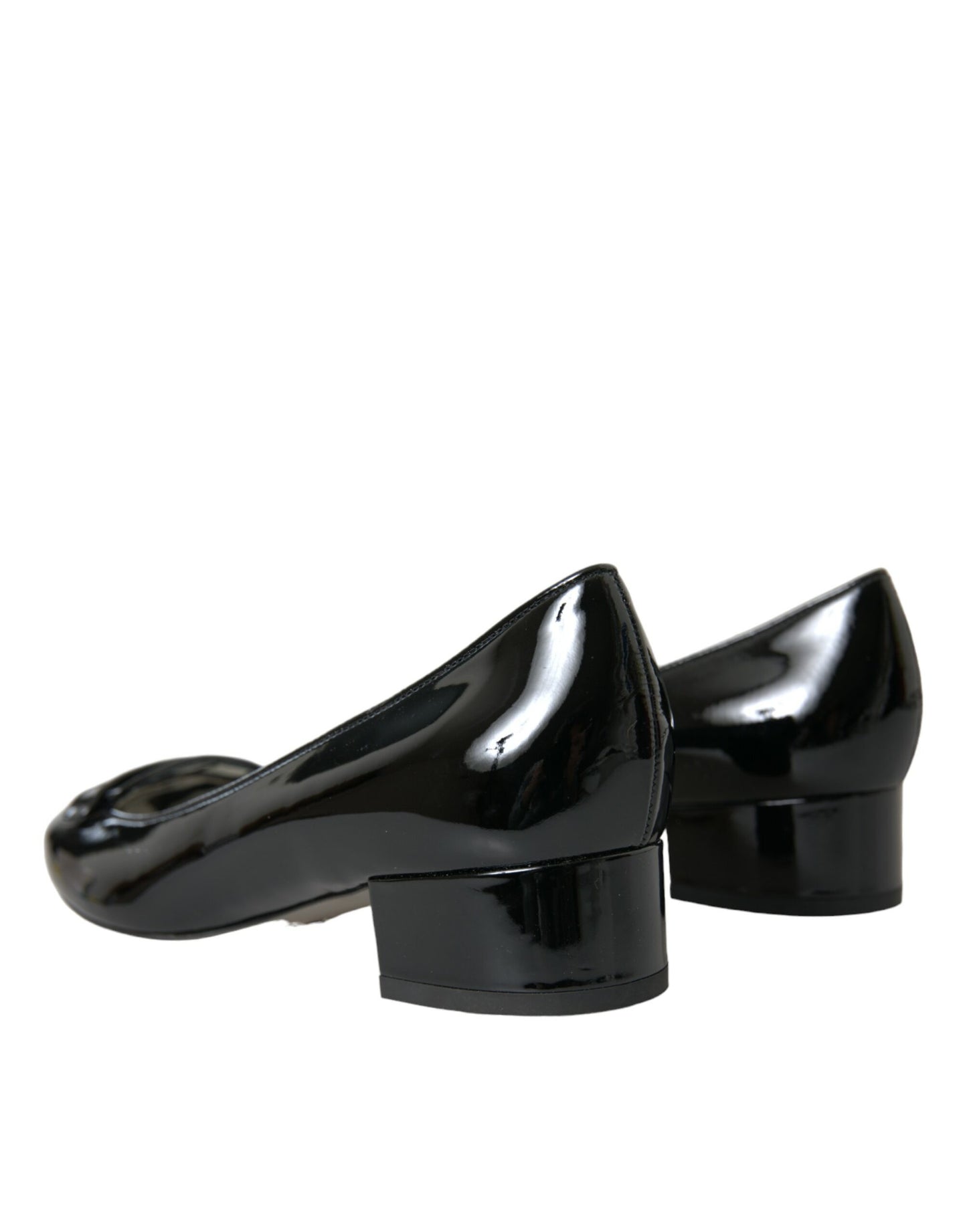 Black Patent Leather Block Heels Pumps Shoes