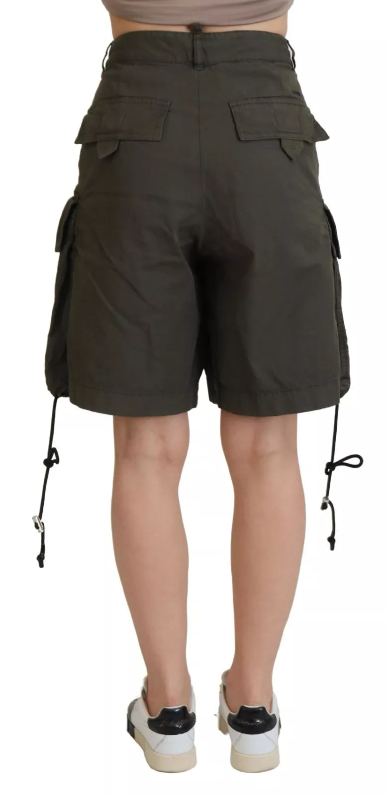 Green High Waist Cargo Bermuda Women Shorts