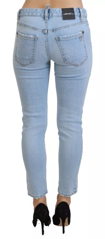 Blue Tattered Mid Waist Cropped Twiggy Denim Jeans