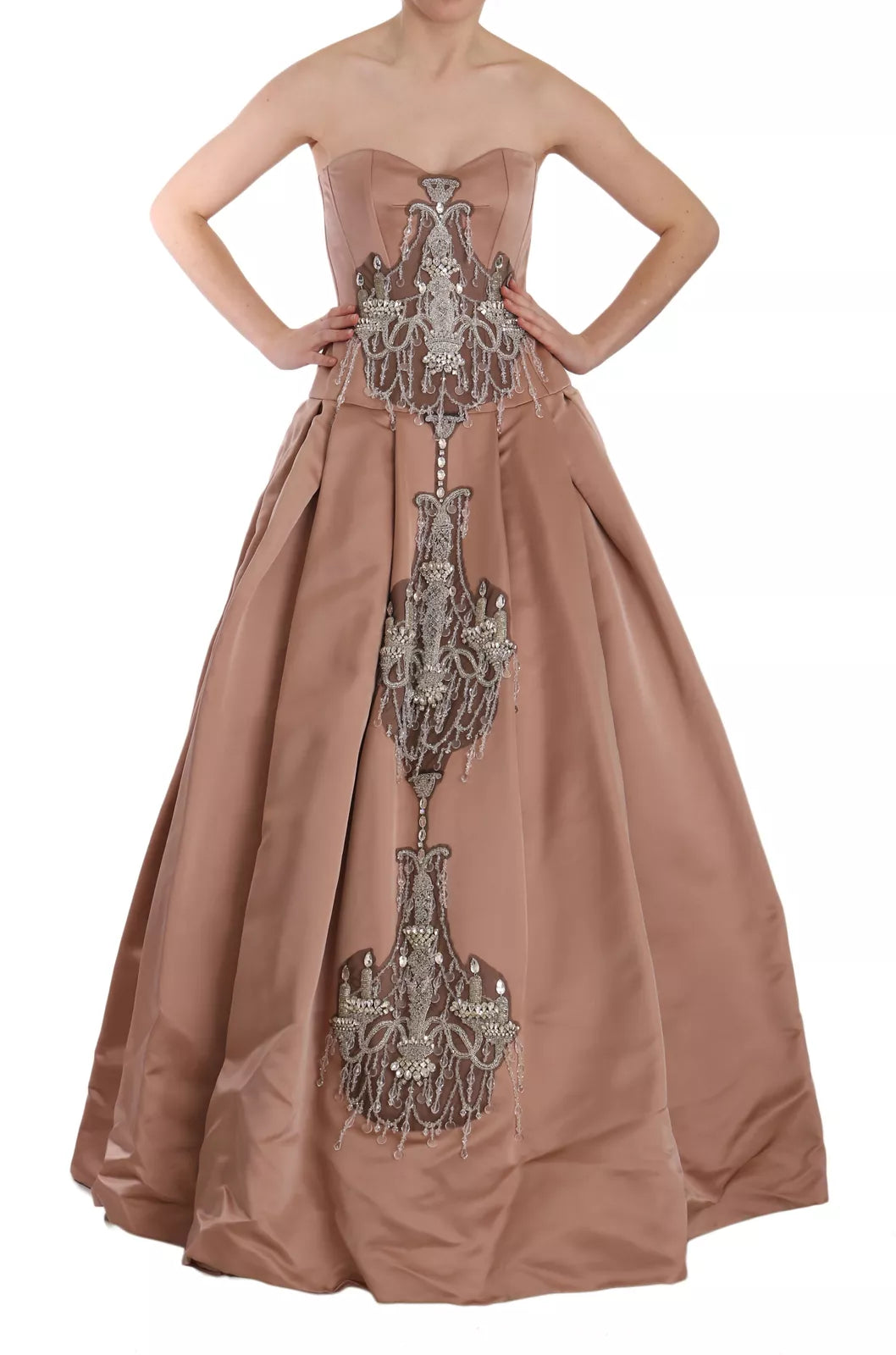 Crystal Pink Silk Chandelier Ball Gown Dress