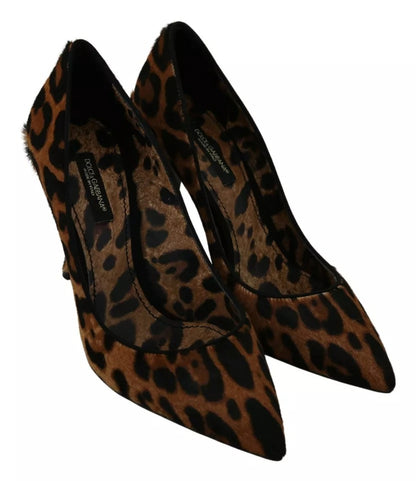 Brown Leopard Pony Hair Heels Pumps Shoes