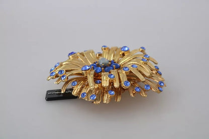 Gold Brass Blue Crystals Embellished Jewelry Brooch