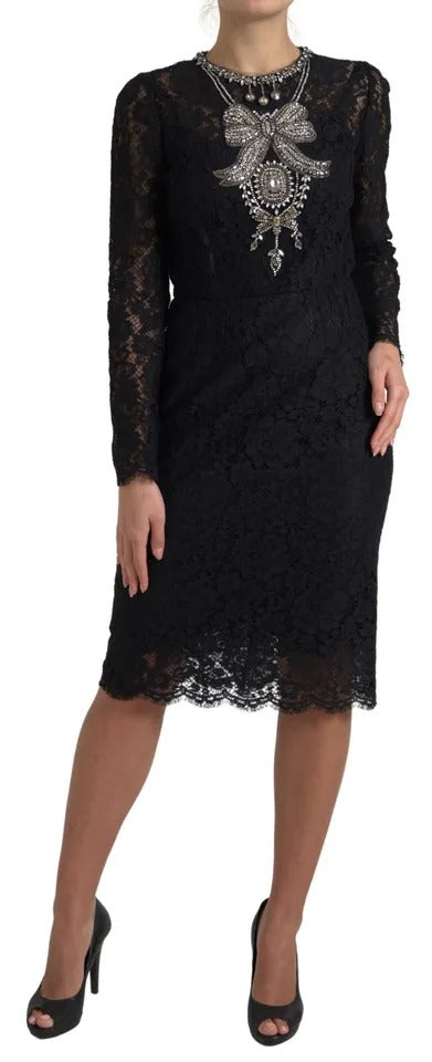 Black Nylon Lace Embellished Sheath Dress