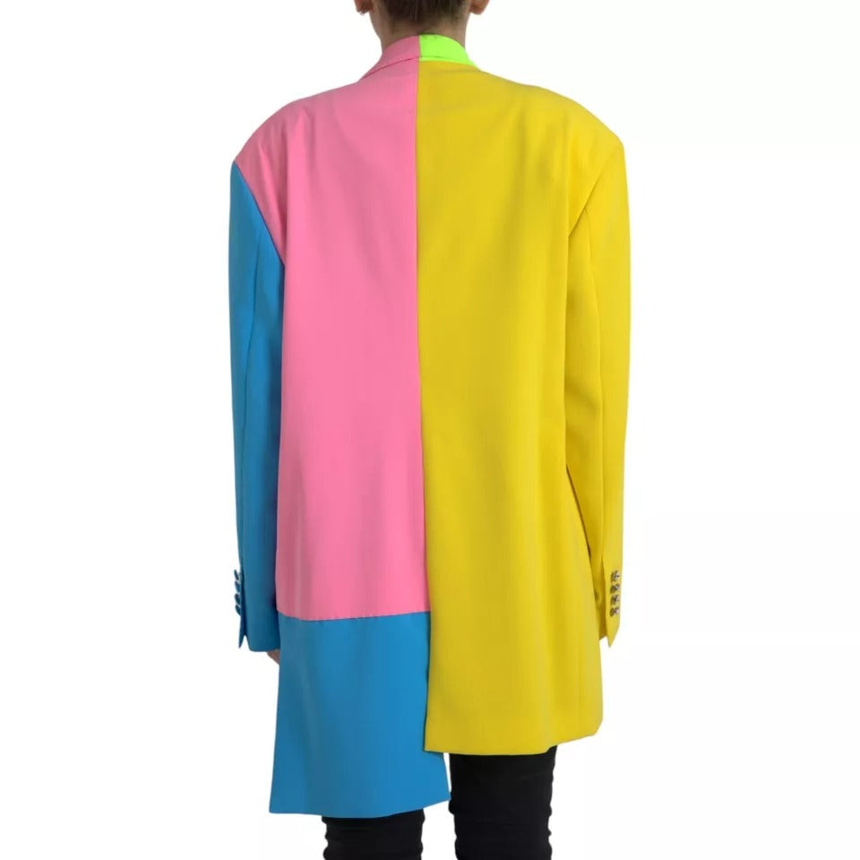 Multicolor Patchwork Peak Lapel Coat Jacket