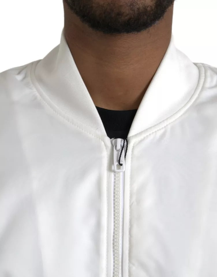 White Bomber Long Sleeves Full Zip Jacket