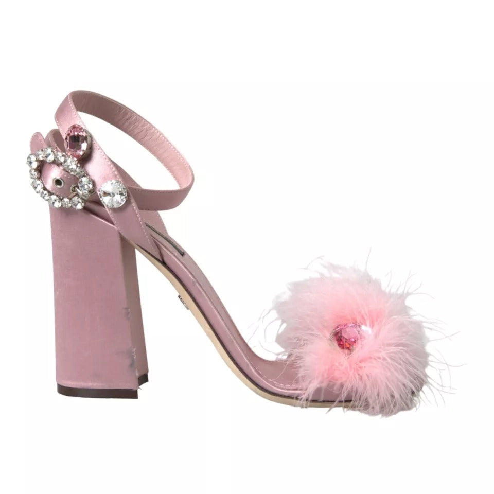 Pink Turkey Feather Embellished Sandals Shoes