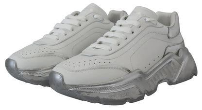 White Silver Leather Daymaster Sneakers Shoes