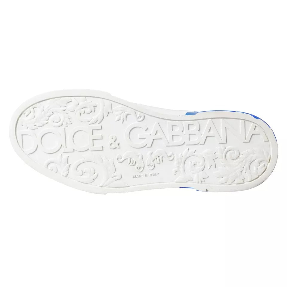 White Blue Leather Logo Low Top Sneakers Shoes