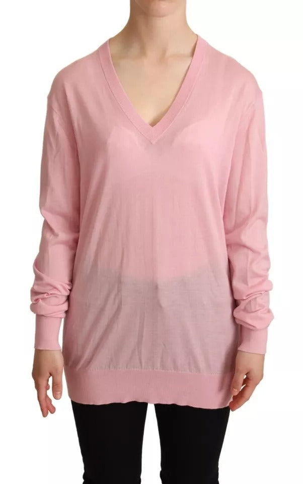 Pink V-neck Women Pullover Cashmere Sweater