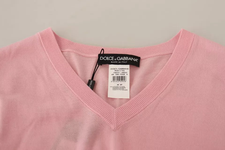 Pink V-neck Women Pullover Cashmere Sweater