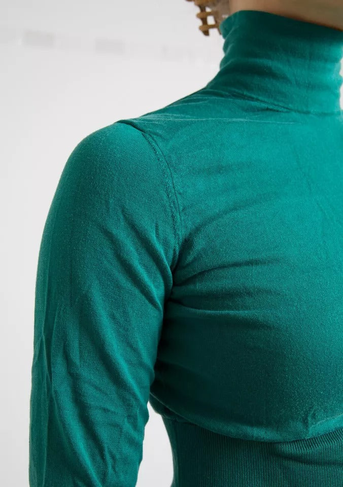 Dark Green Turtleneck Cropped Pullover Sweater