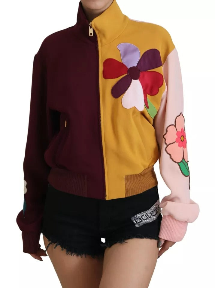 Multicolor Floral Viscose Full Zip Sweater