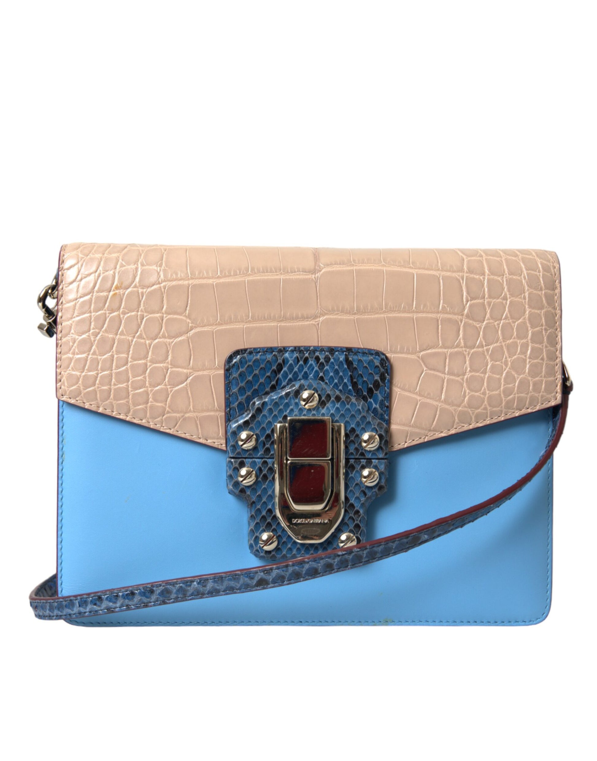 Blue Beige Exotic Leather LUCIA Crossbody Purse Bag