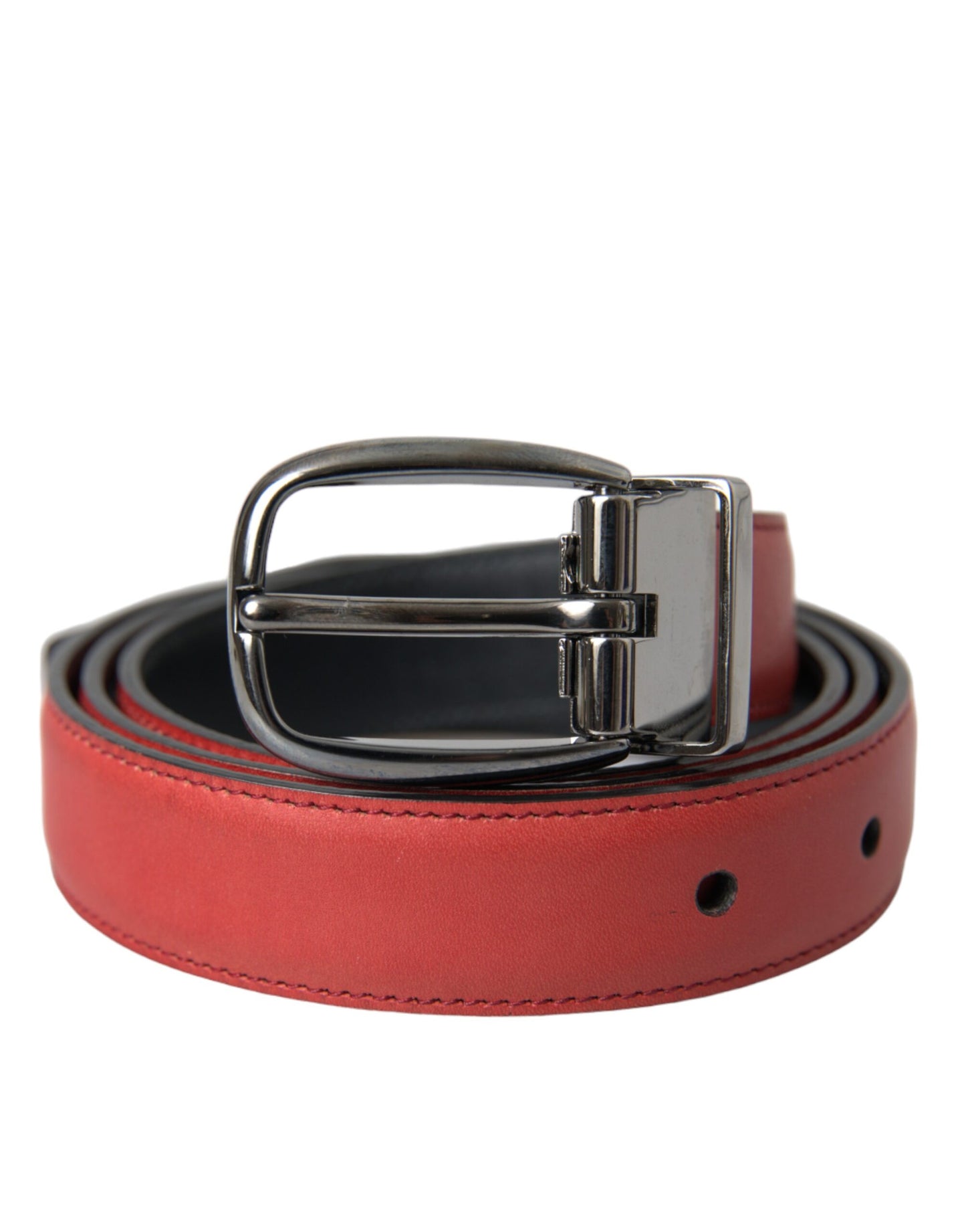 Red Leather Silver Metal Buckle Belt Men