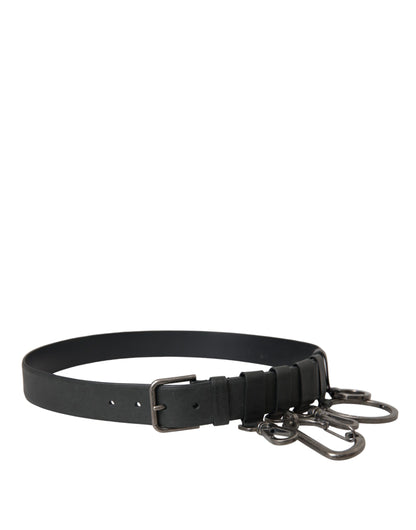 Black Calf Leather Silver Metal Buckle Belt