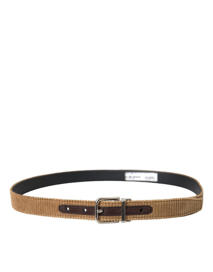 Brown Velvet Silver Metal Buckle Belt Men