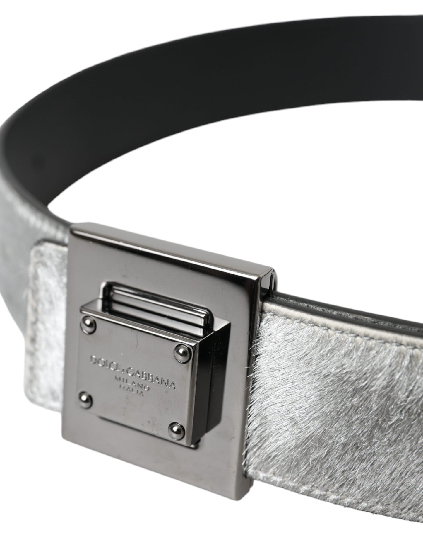 Silver Leather Square Metal Buckle Belt