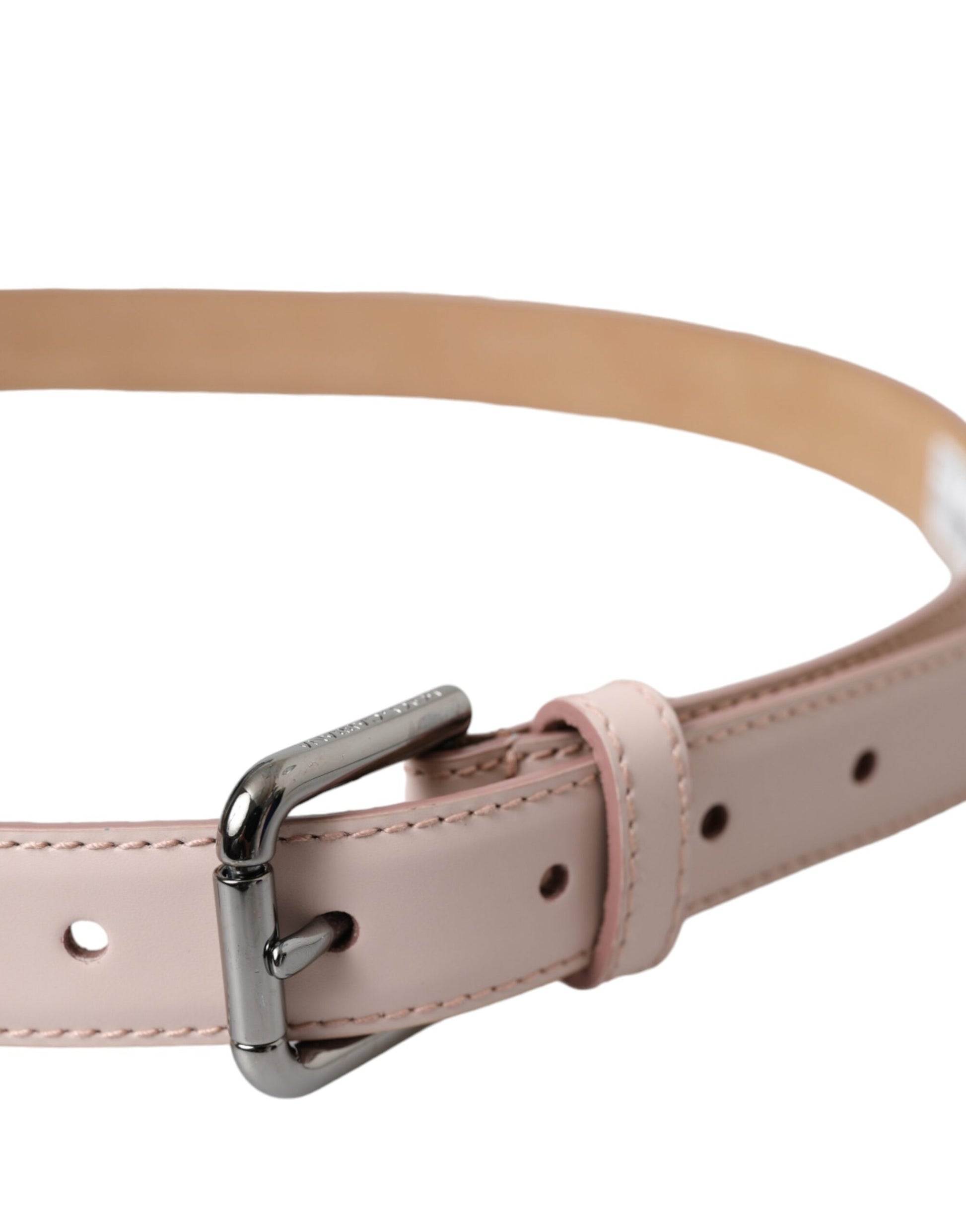 Light Pink Leather Silver Metal Buckle Belt