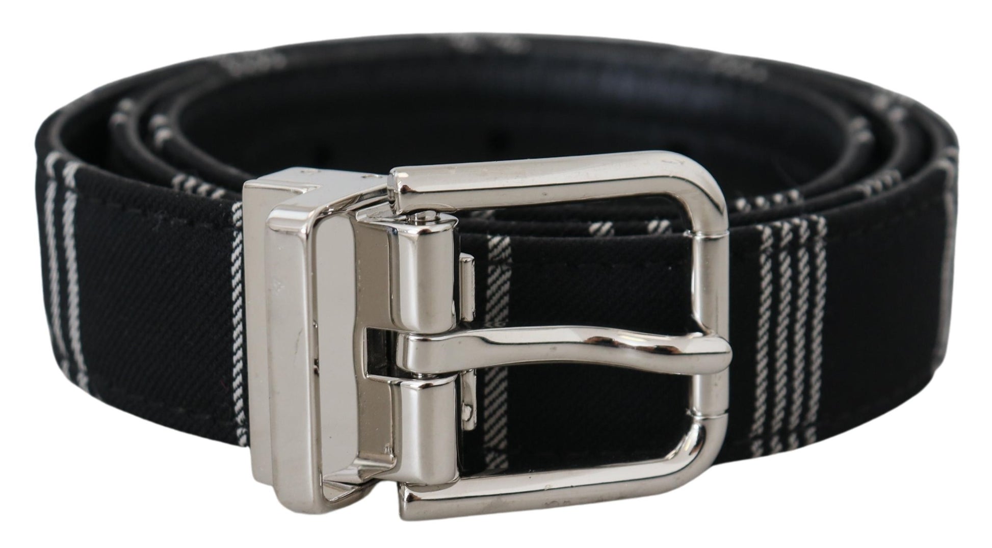 Black White Cotton Metal Silver Buckle Belt