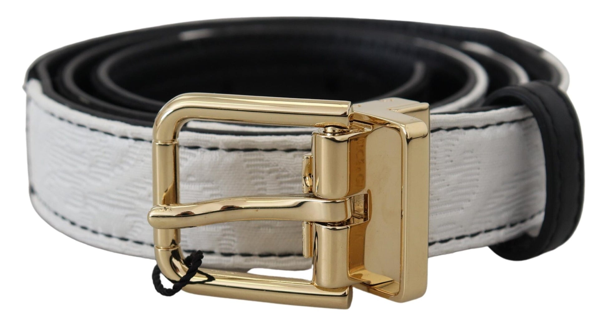 White Black Patchwork Gold Metal Buckle Belt