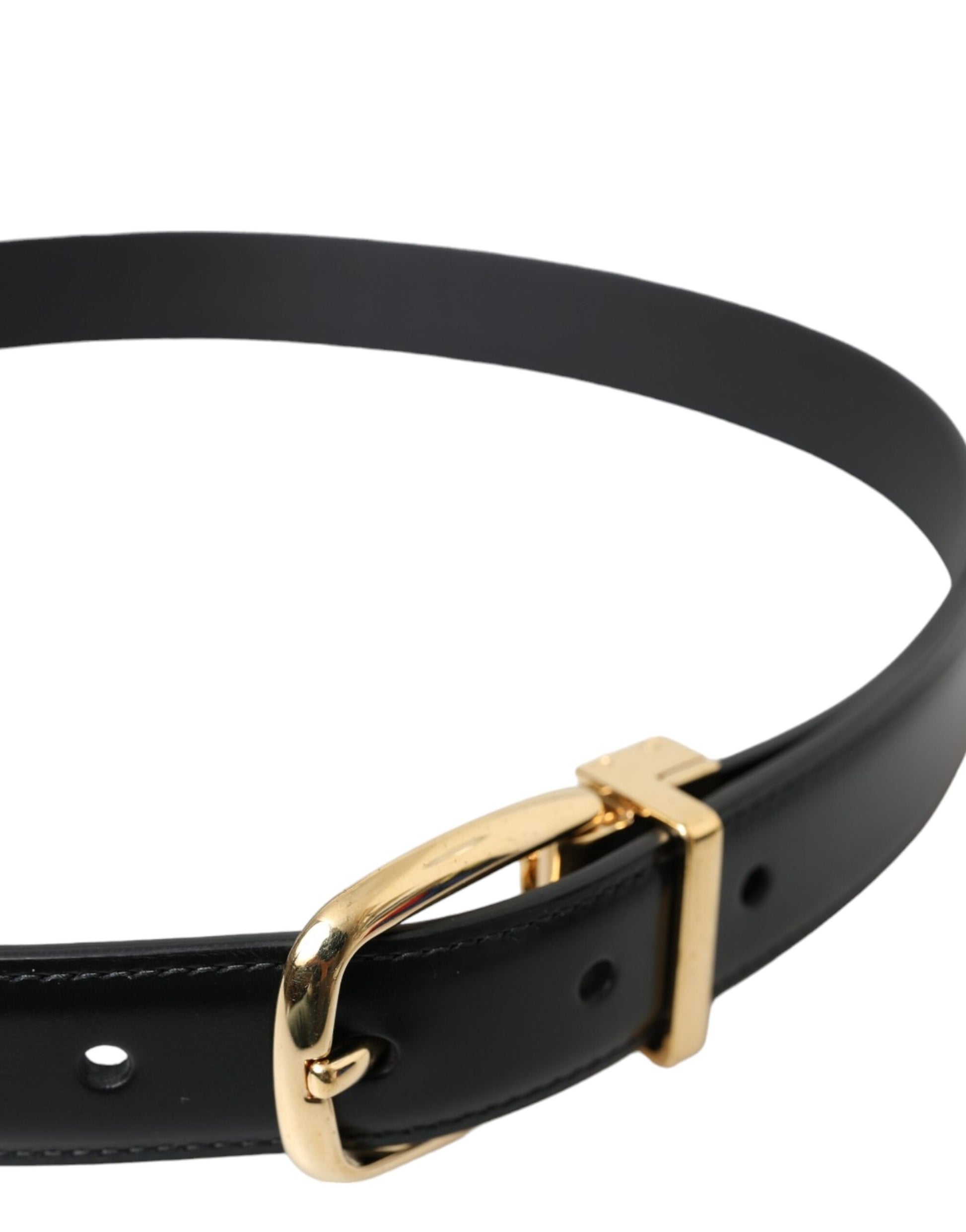 Black Calf Leather Gold Metal Buckle Belt