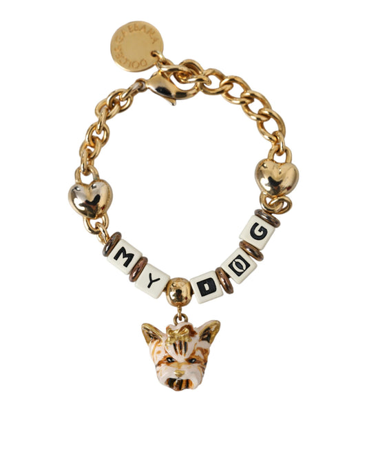 Gold Tone Brass Chain MY DOG Heart Bracelet