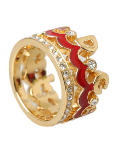 Gold Tone BrassCrystal Enamel DG CROWN Statement Ring