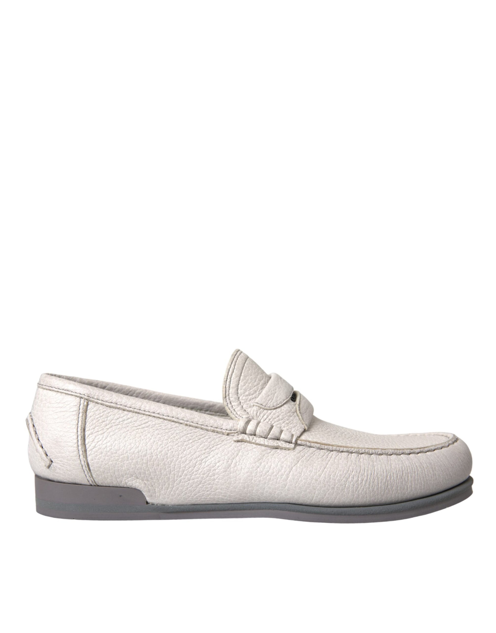 White Gray Leather Slip Mocassin Shoes Loafer