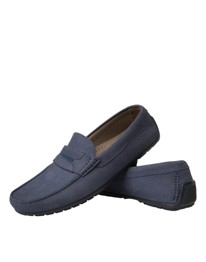 Blue Calf Leather Slip On Moccasin Shoes