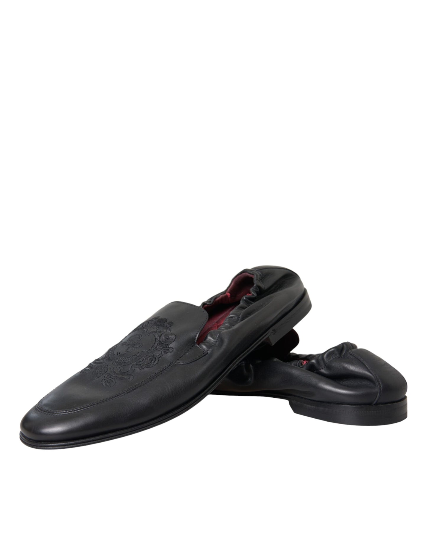 Black Logo Embroidered Leather Loafer Men Dress Shoes